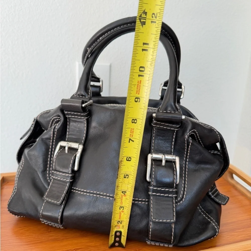 Y2K 90’s Michael Kors Satchel Black Leather Stitched Silver Distressed Bikercore